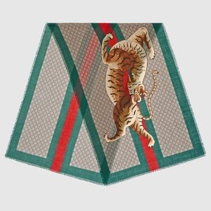 🚫Sold🚫Gucci Tiger Web Print Wool Stole Green